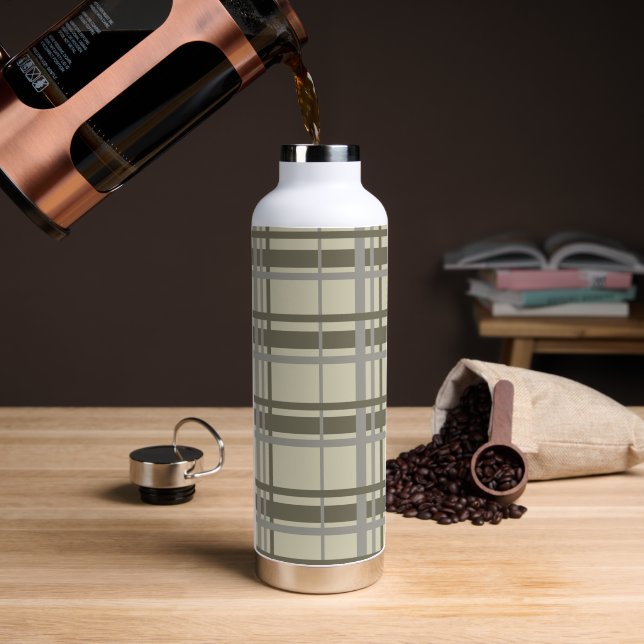 Kariert, grau und creme trinkflasche (Kaffee)
