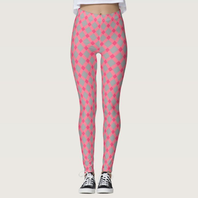 Kariert, grau und rosa leggings (Vorderseite)