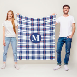 Kariert große, rote, weiße und blaue Monogramm Fleecedecke