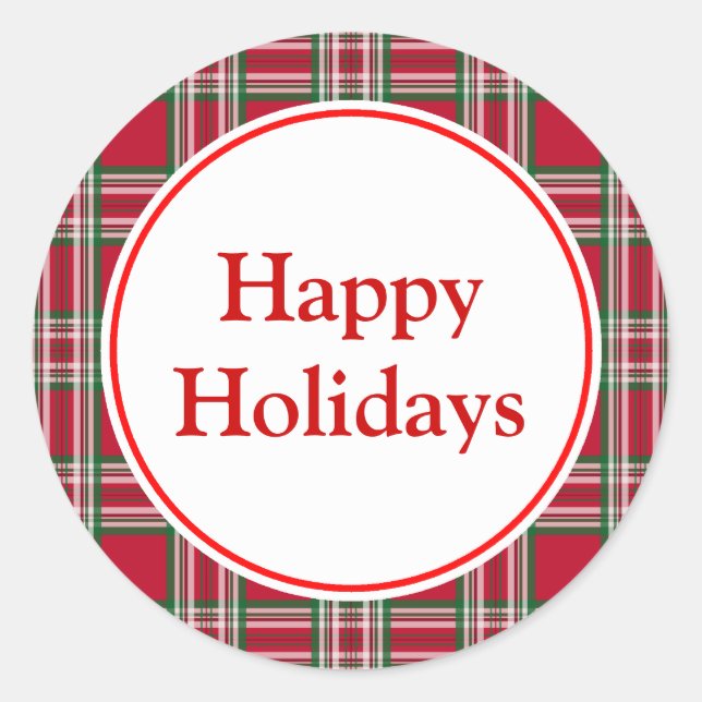 Kariert Happy Holidays Aufkleber (Vorderseite)