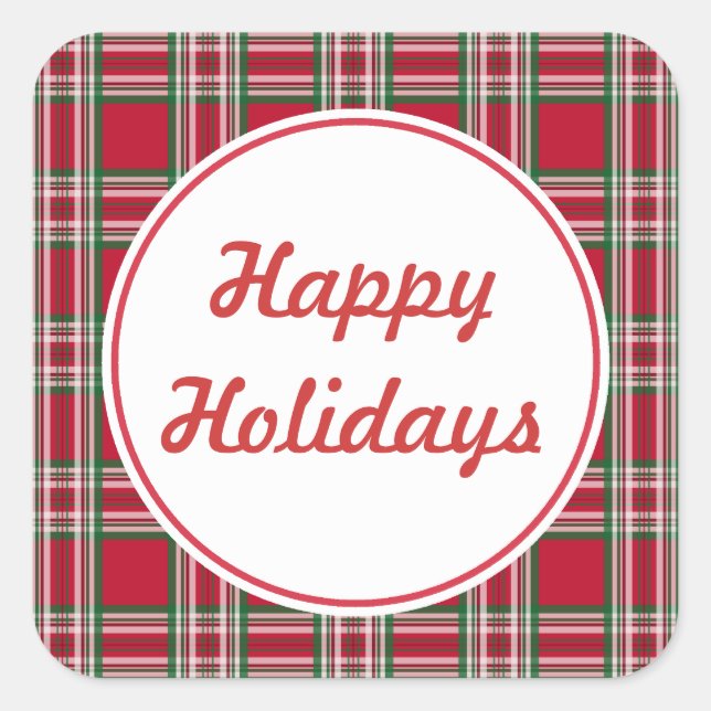 Kariert Happy Holidays Stickers (Vorderseite)