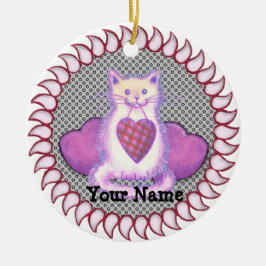 Kariert Heart Cat Keramik Ornament