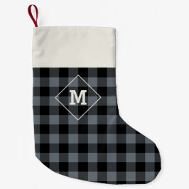 Kariert Holiday Initial Grau + Schwarz Kleiner Weihnachtsstrumpf