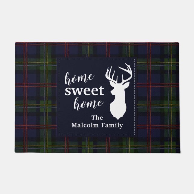 Kariert Holiday Tartan Clan Malcolm Personalisiert Fußmatte (Vorderseite)