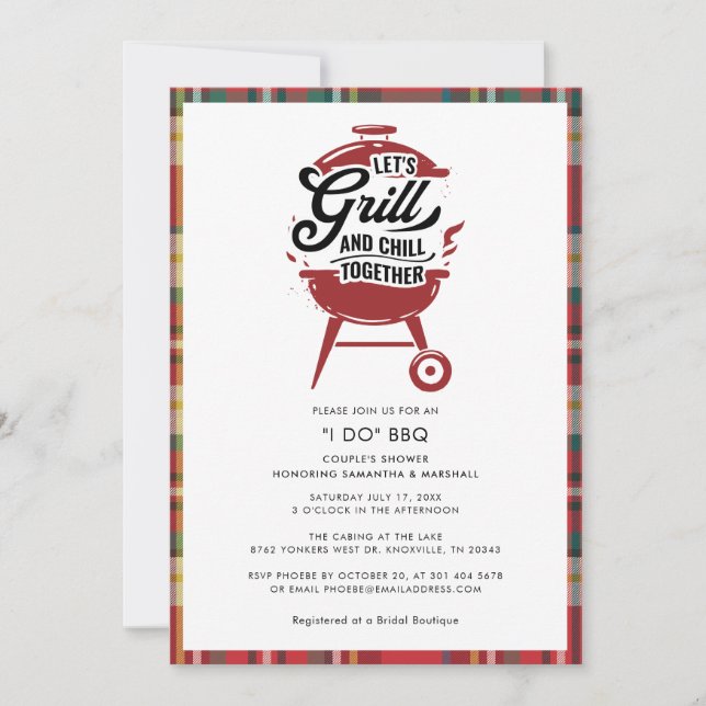 Kariert I DO GRILLEN Paare Dusche Engagement Party Einladung (Vorderseite)