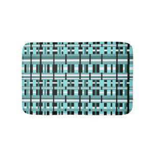 Kariert in Aqua, Aquamarin, schwarz und weiß Badematte