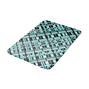 Kariert in Aqua, Aquamarin, Schwarz und Weiß Badematte