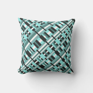 Kariert in Aqua, Aquamarin, Schwarz und Weiß Kissen