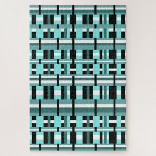 Kariert in Aqua, Aquamarin, Schwarz & Weiß