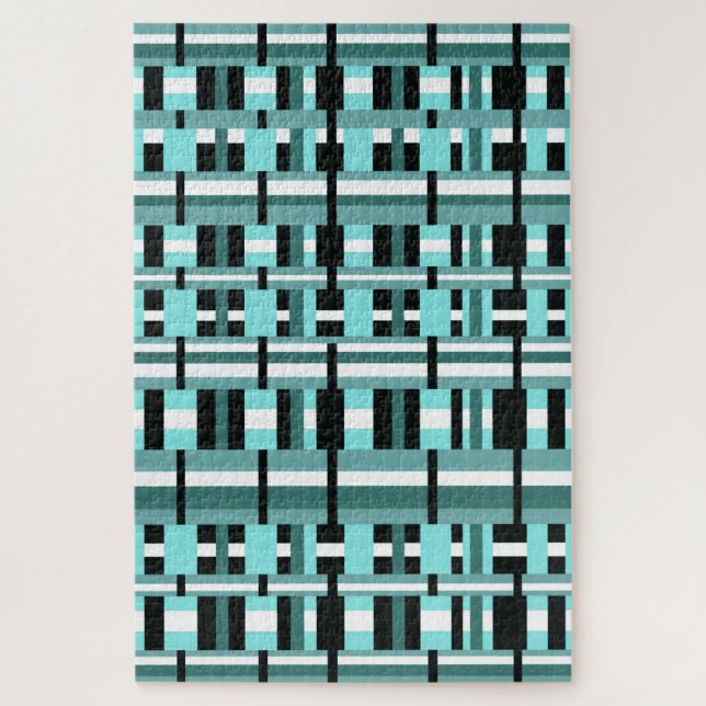 Kariert in Aqua, Aquamarin, Schwarz & Weiß (Vertikal)