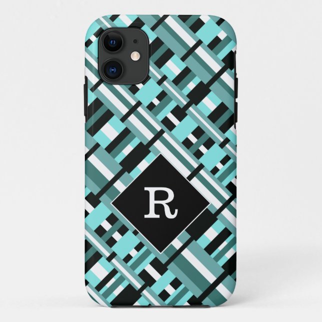 Kariert in Aqua, Aquamarin, Schwarz/Weiß Case-Mate iPhone Hülle (Rückseite)
