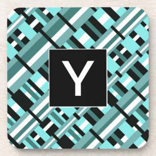 Kariert in Aqua, Aquamarin, Schwarz/Weiß Untersetzer