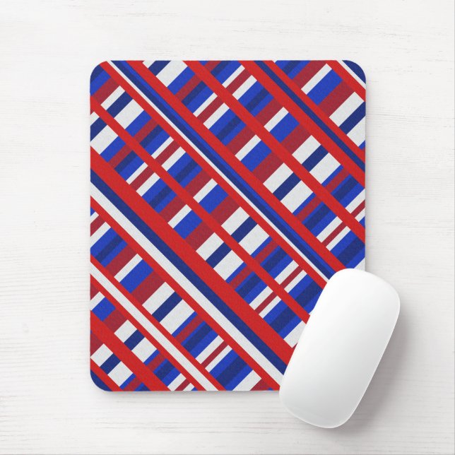 Kariert in der Diagonal Rot, Weiß und Blau Mousepad (Mit Mouse)