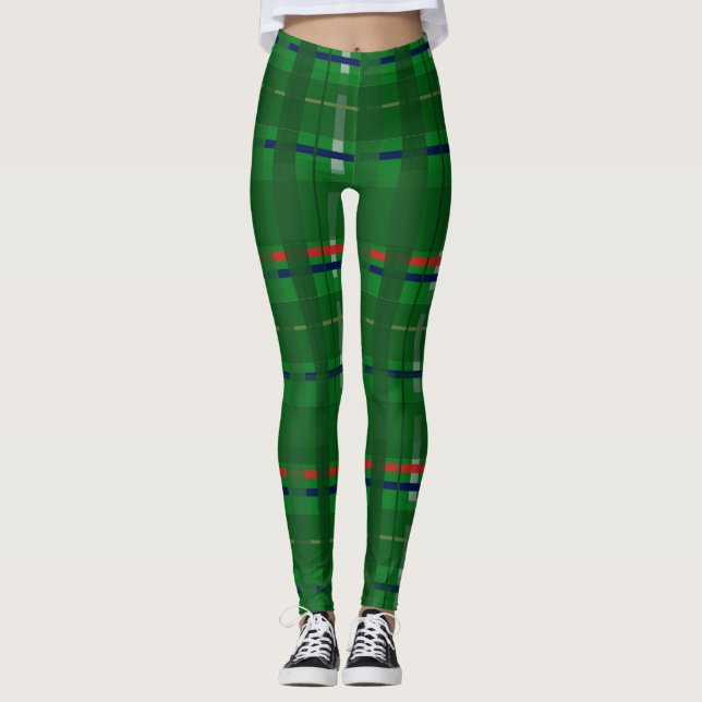kariert in Grüntöne auf grün, rot, blau, gold und  Leggings (Vorderseite)