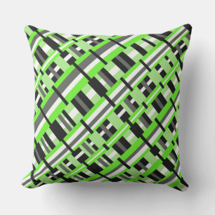 Kariert in Lime Green, Black & Gray Diagonal Kissen Für Draußen