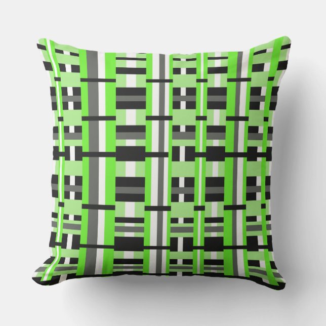 Kariert in Lime Green, Black & Grey Kissen Für Draußen (Vorderseite)