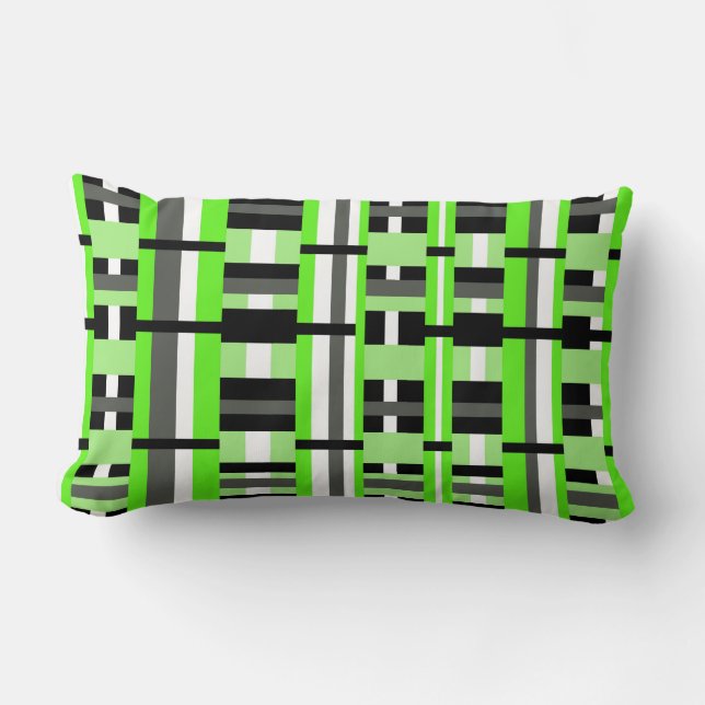 Kariert in Lime Green, Black & Grey Lendenkissen (Vorderseite)