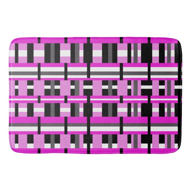 Kariert in Rosa, Schwarz und Grau Badematte (Vorderseite)