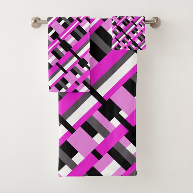 Kariert in rosa, schwarz und grau badhandtuch set (Insitu)