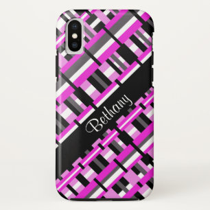 Kariert in Rosa, Schwarz und Grau iPhone X Hülle
