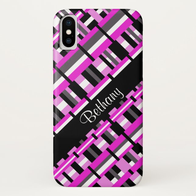 Kariert in Rosa, Schwarz und Grau Case-Mate iPhone Hülle (Rückseite)