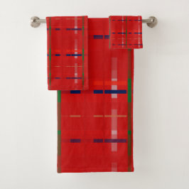 kariert in Rot, Gold, Grün, Silber und Blau Badhandtuch Set