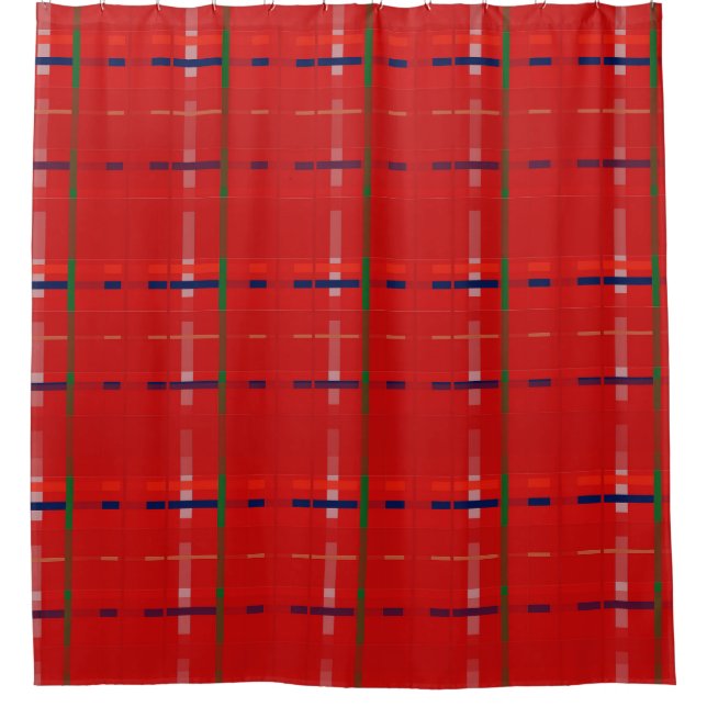 kariert in Rot, Gold, Grün, Silber und Blau Duschvorhang (Vorderseite)
