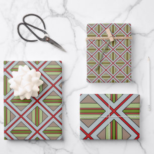 Kariert in Rot, Grün und Grau Geschenkpapier Set