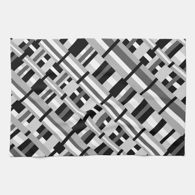 Kariert in Schwarz, Weiß und Grau Geschirrtuch (Horizontal)