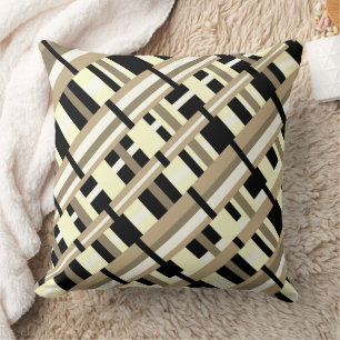 Kariert in Taupe, Tan, Black, White Diagonal Kissen