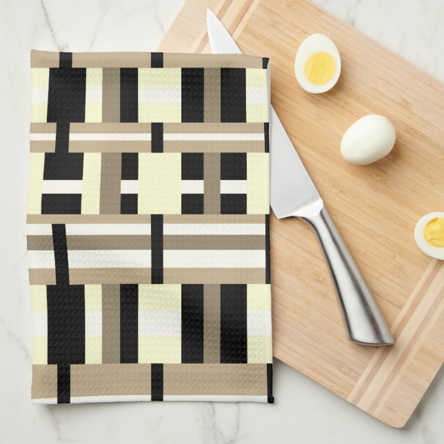 Kariert in Taupe, Tan, Black, White Modern Geschirrtuch (Viertel Falte)