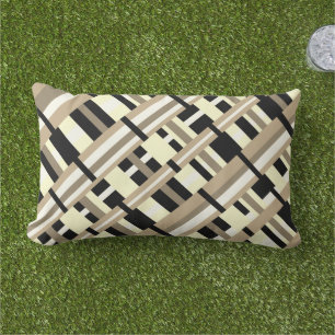 Kariert in Taupe, Tan, Black, White Modern Kissen Für Draußen