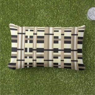 Kariert in Taupe, Tan, Black, White Modern Kissen Für Draußen
