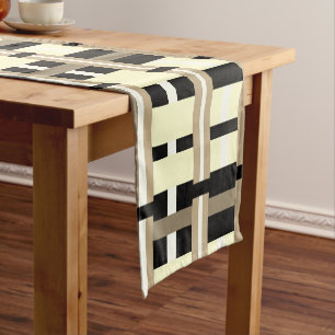 Kariert in Taupe, Tan, Black, White Modern Kurzer Tischläufer