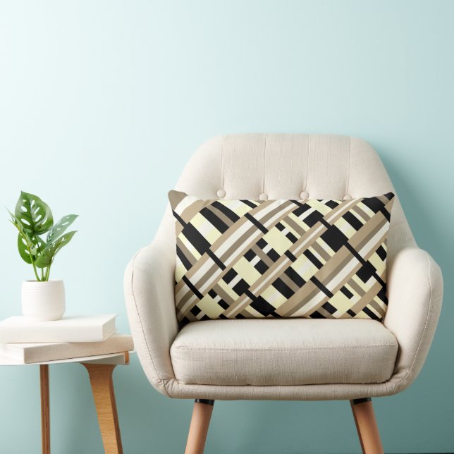 Kariert in Taupe, Tan, Black, White Modern Lendenkissen (Stuhl )