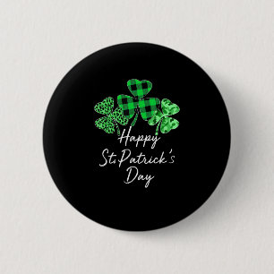 Kariert Kleeblatt Leopard Camouflage Happy St Patr Button