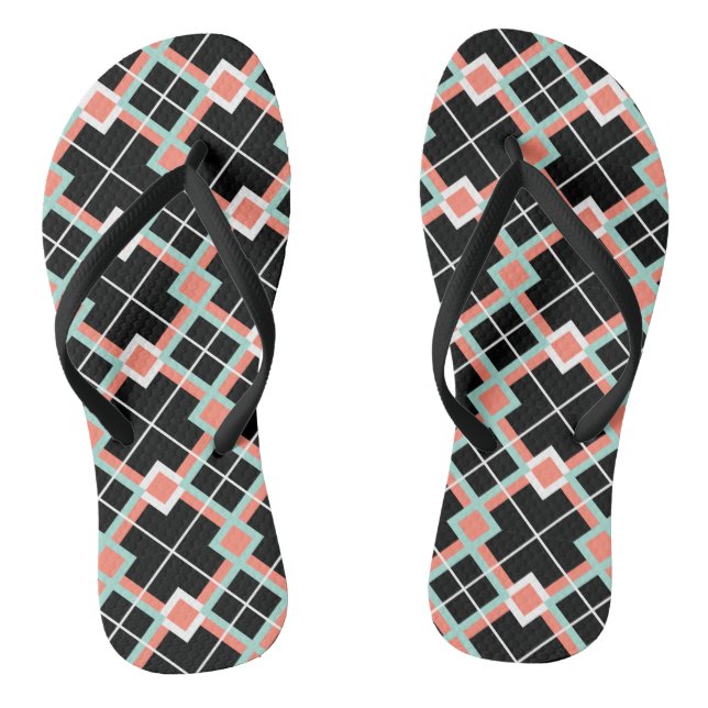 Kariert (Korallenminze Schwarz-weiß) Flip Flops (Fußbett)