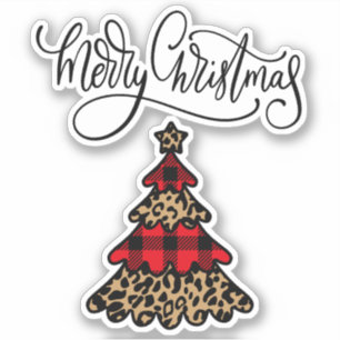 Kariert & Leopard drucken Weihnachtsbaum Aufkleber