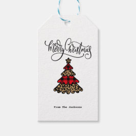 Kariert & Leopard Muster Weihnachtsbaum Minimalist Geschenkanhänger