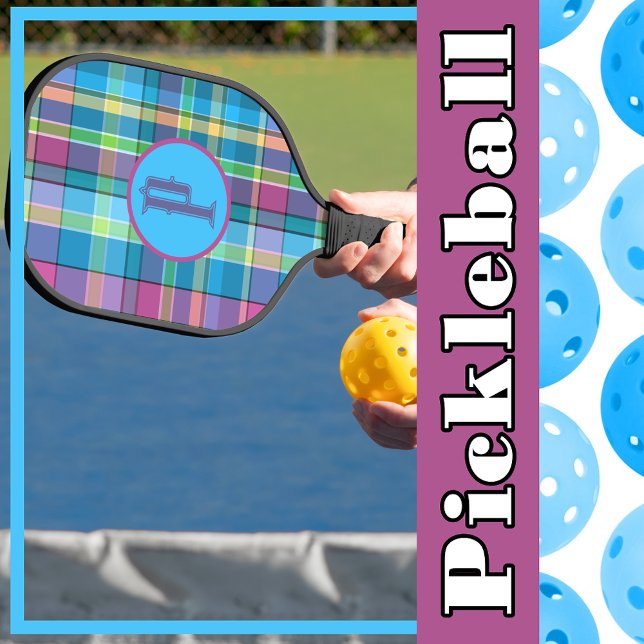 Kariert Lila Gelbgelb Türkis Personalisiert Pickleball Schläger (Plaid Purple Green Yellow Turquoise Personalized Pickleball Paddle
)