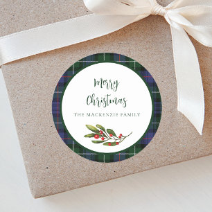 Kariert MacKenzie Tartan Familienweihnachtsferien Runder Aufkleber