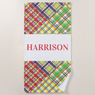 Kariert Madras Personalisiert Beach Handtuch