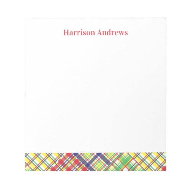 Kariert Madras Personalisiert Notepad Notizblock (Vorderseite)