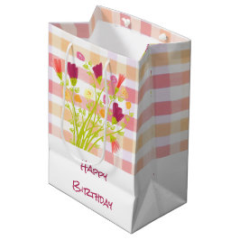 Kariert mit Floral Mittlere Geschenktüte