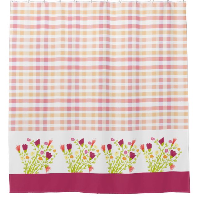 Kariert mit floraler Akzentbildung Duschvorhang (Vorderseite)