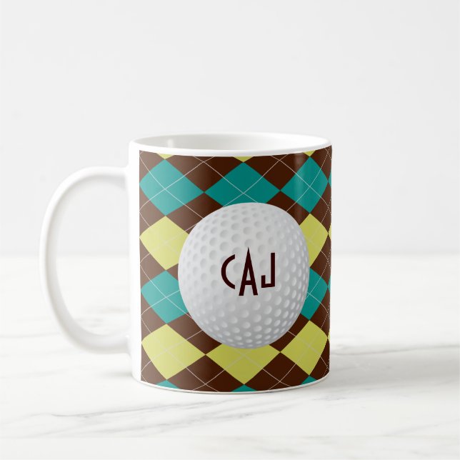 Kariert mit Golf-Ball, personalisierte Kaffeetasse (Links)