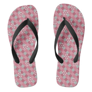 Kariert mit Kamille Blume in Grau und Rosa Flip Flops