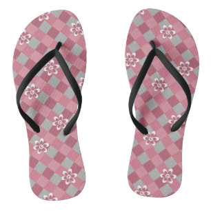 Kariert mit Kamille Blume in Grau und Rosa Flip Flops