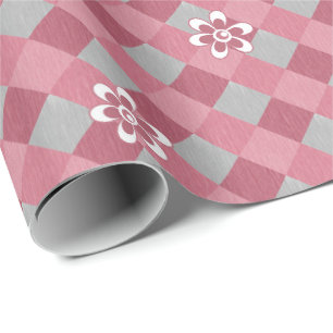 Kariert mit Kamille Blume in Grau und Rosa Geschenkpapier