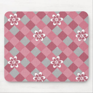 Kariert mit Kamille Blume in Grau und Rosa Mousepad